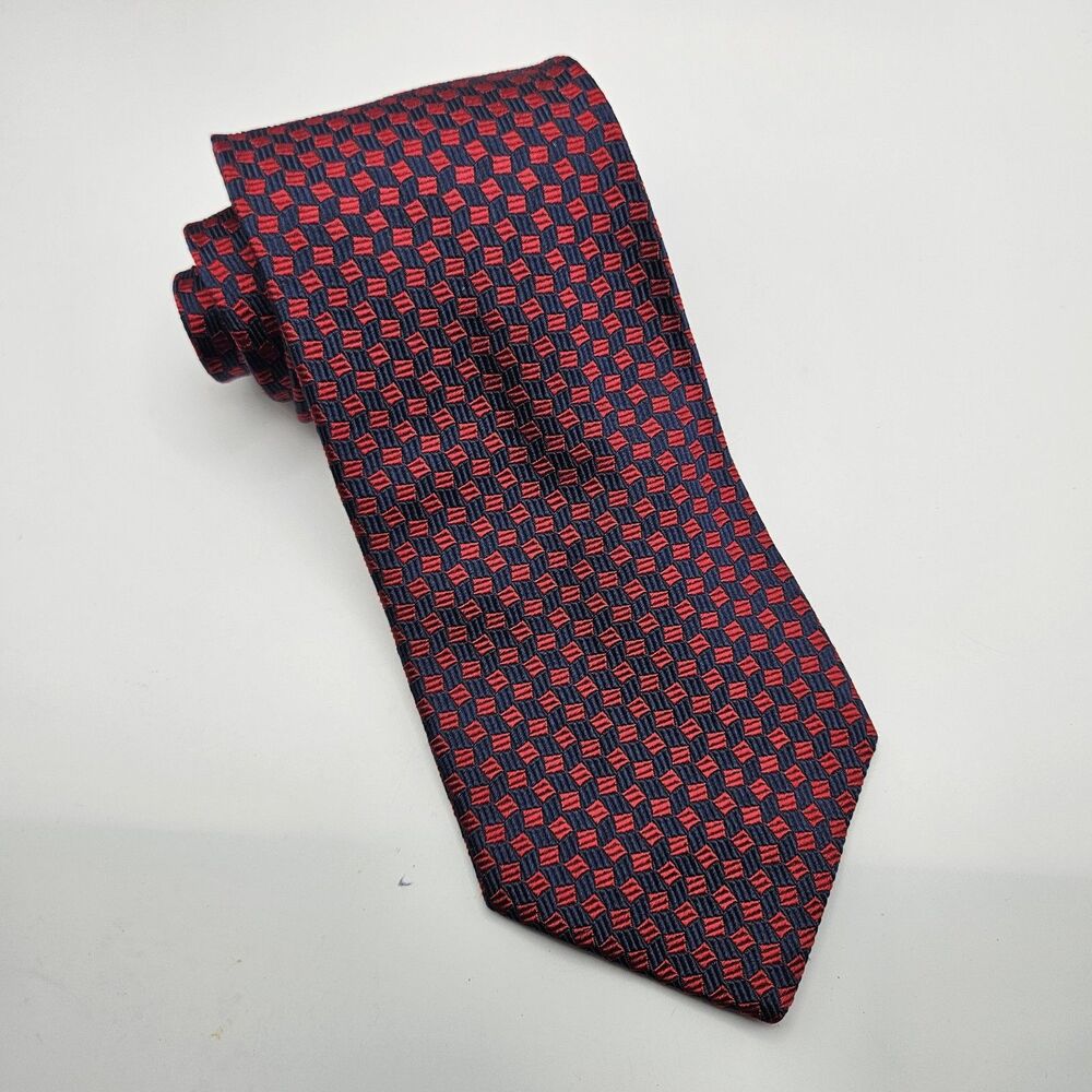 Brooks Brothers Makers Red Navy Geometric Tie Preppy Work Wedding‎ 59x4"